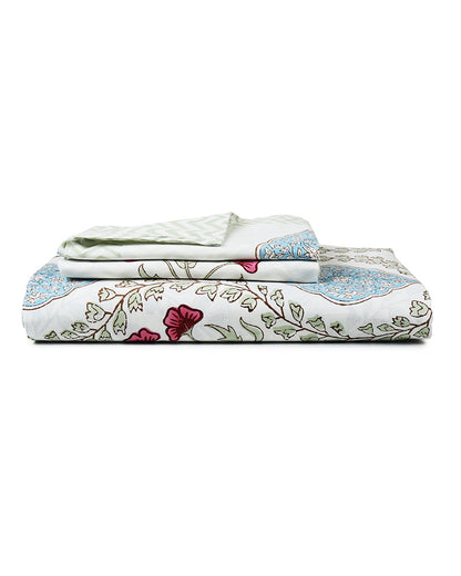 Elegant Jaipur Handblock Printed 100% Premium Cotton King Size Bed Sheet with 2 Pillow Covers