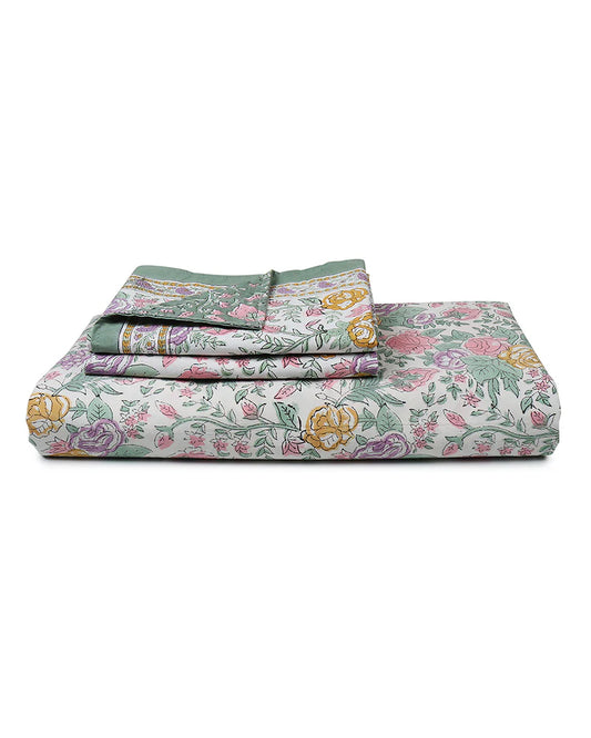 Traditional Jaipur Handblock Printed 100% Premium Cotton King Size Bed Sheet Set
