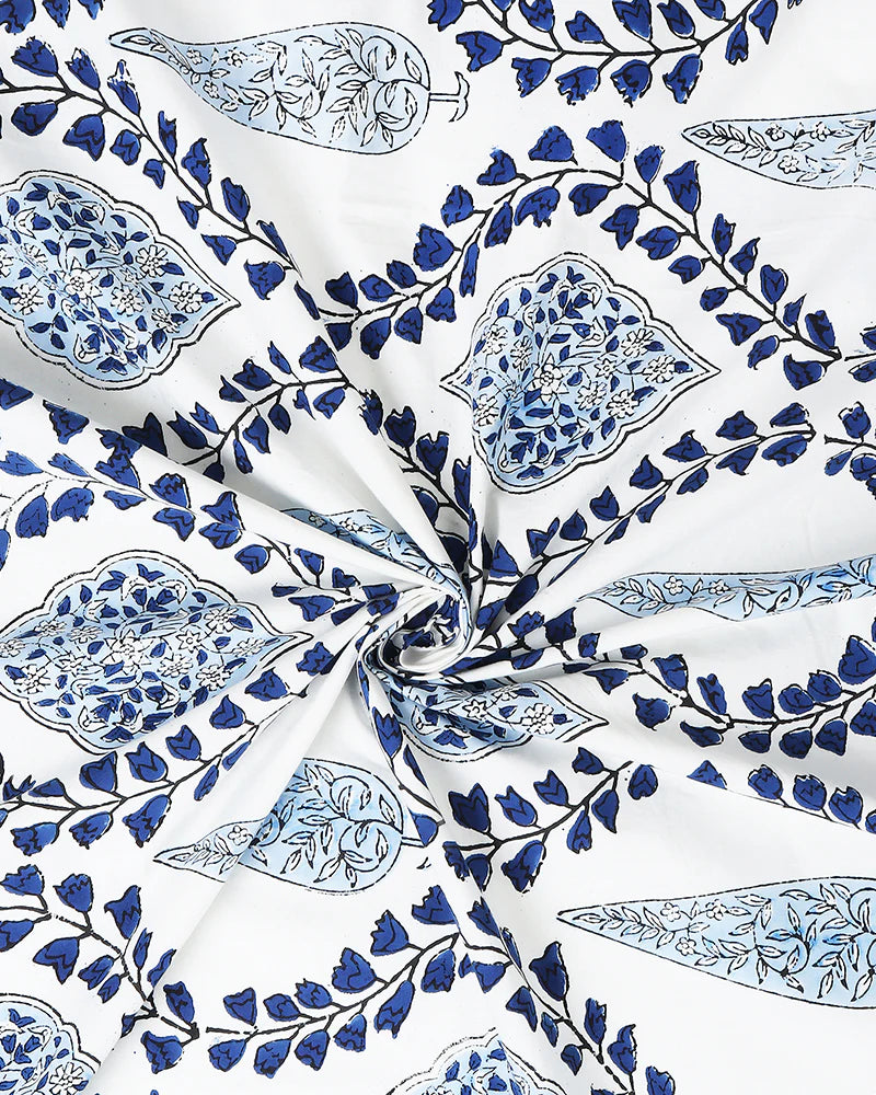 Handcrafted Jaipur Handblock Printed 100% Premium Cotton King Bed Sheet with Coordinated Pillow Covers