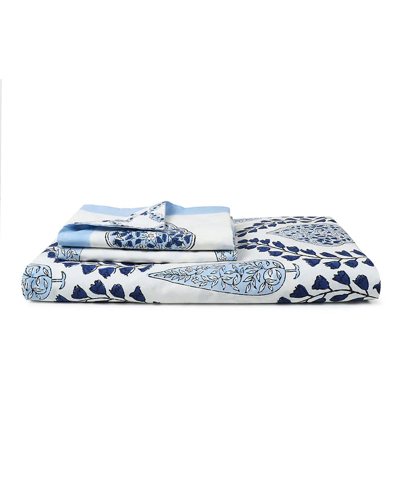 Handcrafted Jaipur Handblock Printed 100% Premium Cotton King Bed Sheet with Coordinated Pillow Covers