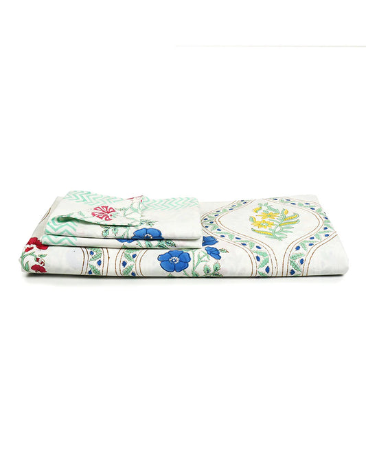 Vibrant Jaipur Handblock Printed 100% Premium Cotton King Bed Sheet with 2 Pillow Covers