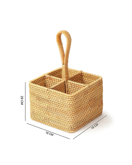 Rattan Spoon Stand for Kitchen Counter, Cutlery Holder, and Table Organizer