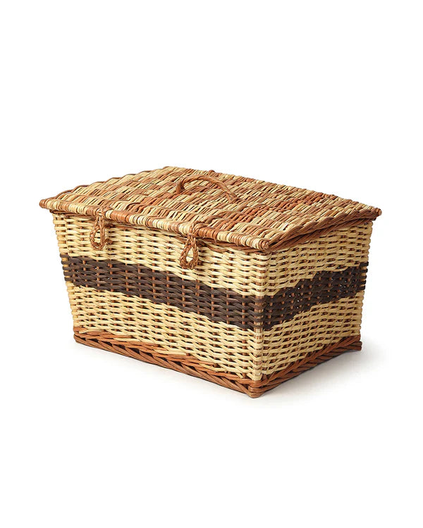 Rustic Seagrass Storage Box with Lid for Desk, Closet & Household Item