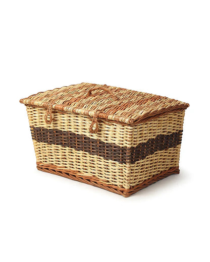 Rustic Seagrass Storage Box with Lid for Desk, Closet & Household Item