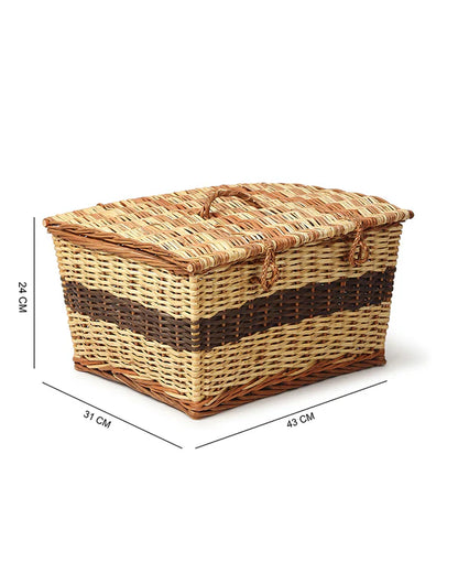 Rustic Seagrass Storage Box with Lid for Desk, Closet & Household Item