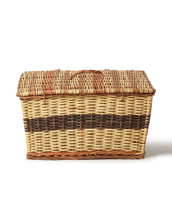 Rustic Seagrass Storage Box with Lid for Desk, Closet & Household Item