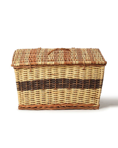 Rustic Seagrass Storage Box with Lid for Desk, Closet & Household Item