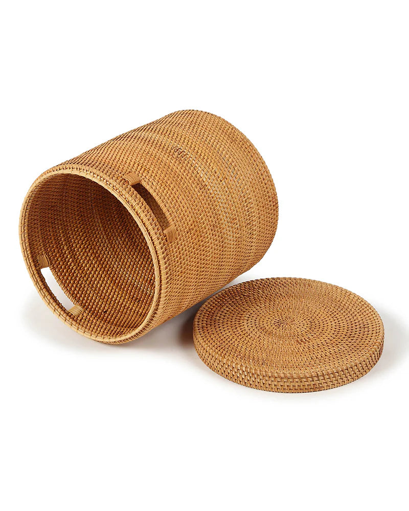 Rattan Laundry Hamper with Lid for Clothes, Toys, and Home Storage