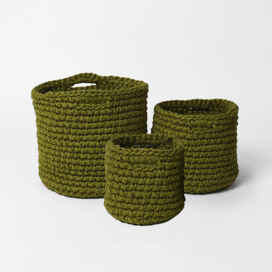 Boho-Style Set of 3 Cotton Planter Basket & Storage Basket