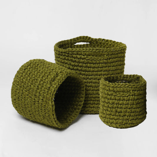 Boho-Style Set of 3 Cotton Planter Basket & Storage Basket