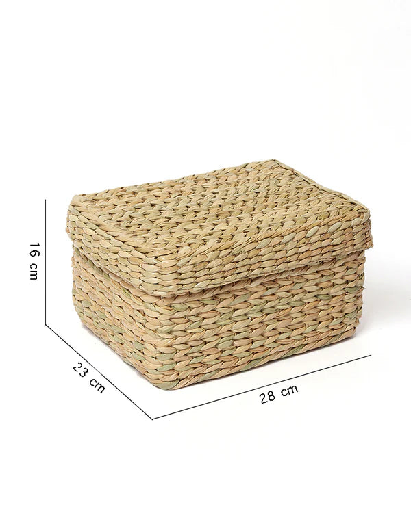 Handmade Seagrass Storage Box with Lid for Wardrobe & Accessories