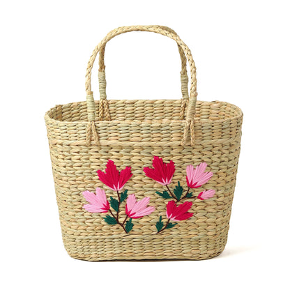 Embroidered Seagrass Shopping Bag Handmade for Storage & Daily Use
