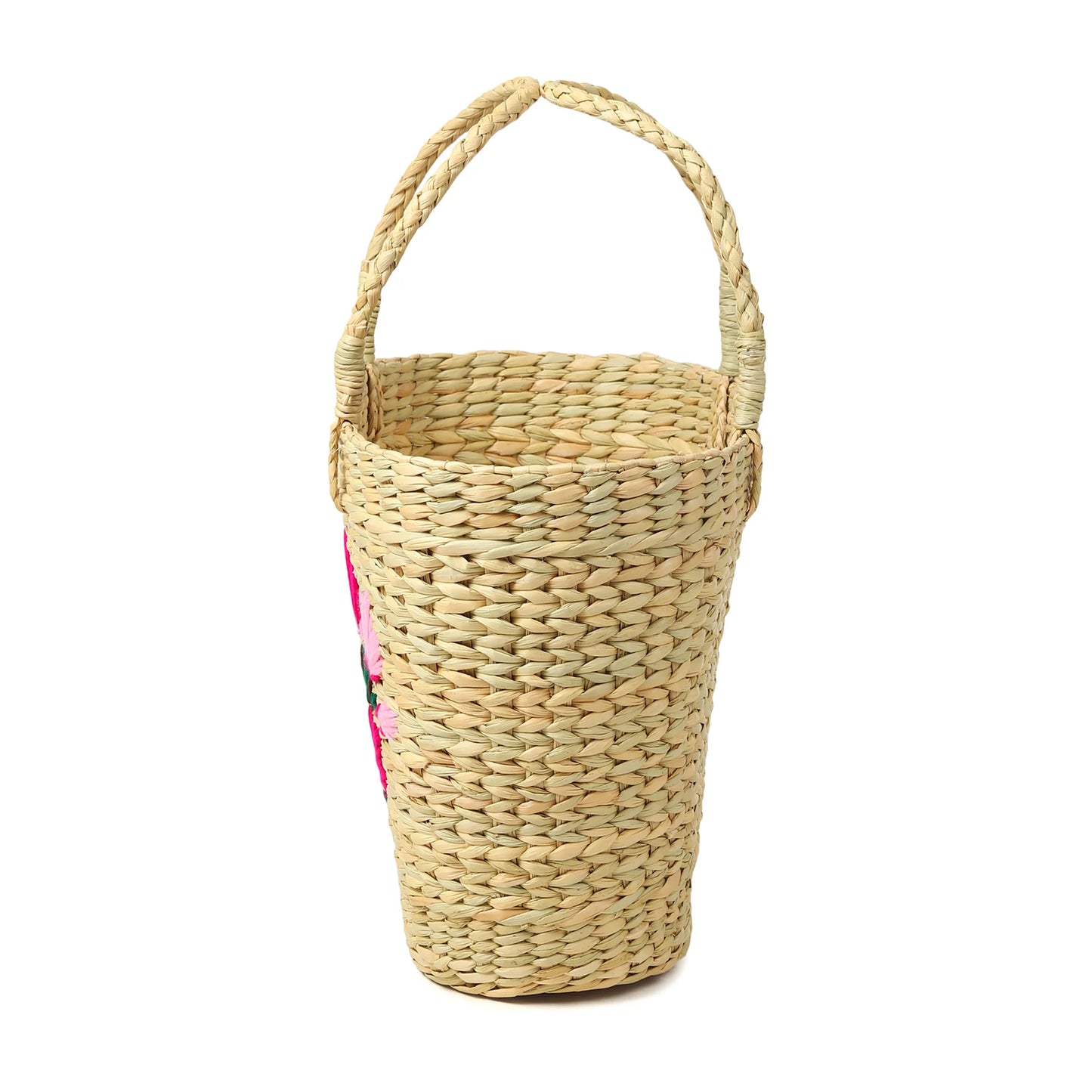 Embroidered Seagrass Shopping Bag Handmade for Storage & Daily Use