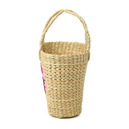 Embroidered Seagrass Shopping Bag Handmade for Storage & Daily Use