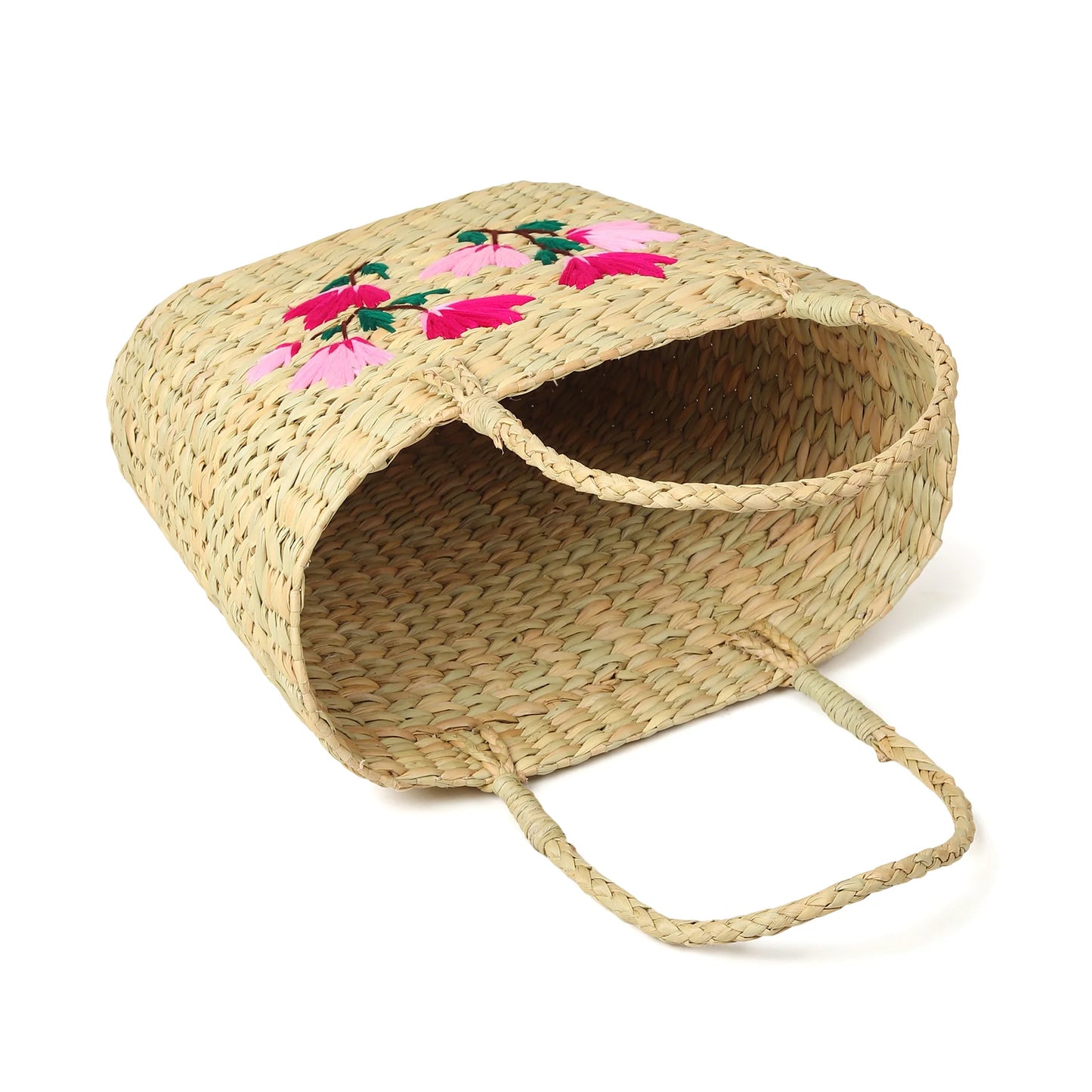 Embroidered Seagrass Shopping Bag Handmade for Storage & Daily Use