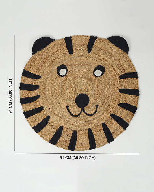 Jute Round Floor Mats | Jute Carpet for Living Room | Tiger Rug - White, 3Ft