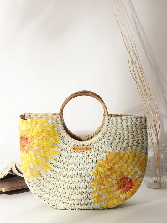 Handwoven Seagrass Beach Tote for Shopping, Storage & Markets