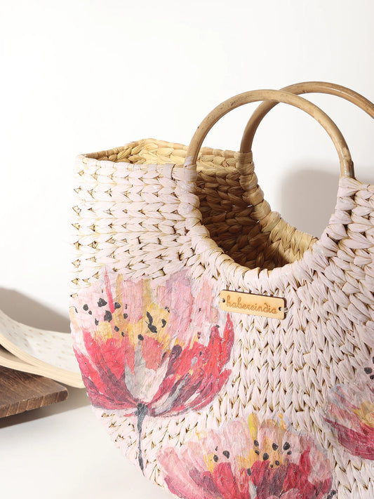 Handmade Seagrass Half Moon Tote Bag for Storage, Shopping