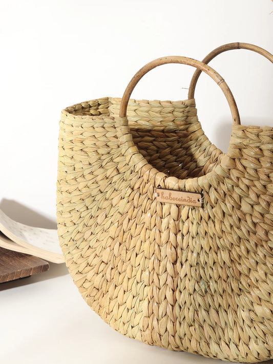 Handmade Seagrass U-Shape Tote Bag for Beach, Storage