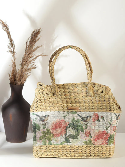 Handwoven Seagrass Gift Hamper Basket for Picnic, Travel & Food Carry