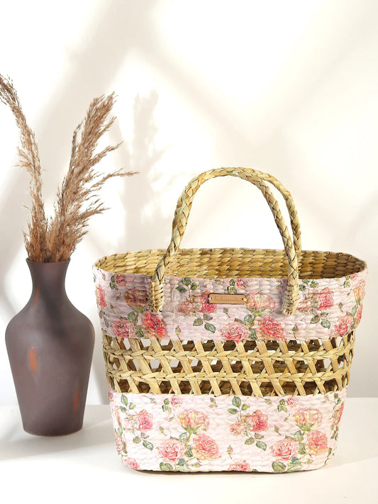 Handwoven Seagrass Basket for Storage, Shopping & Travel Use