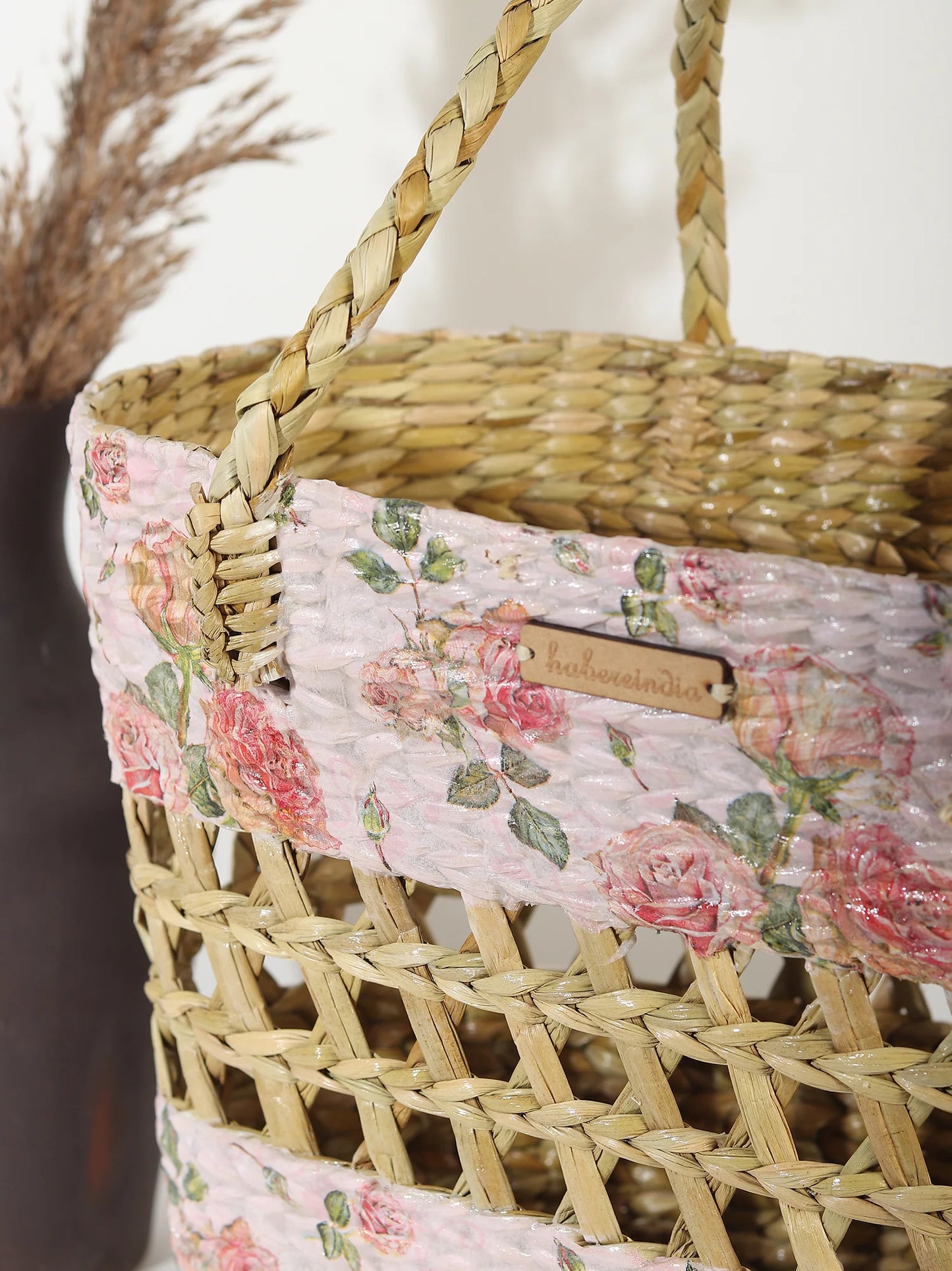 Handwoven Seagrass Basket for Storage, Shopping & Travel Use