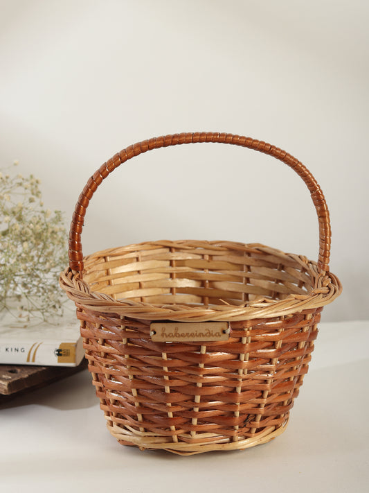 Wicker Round Hamper Basket with Handle