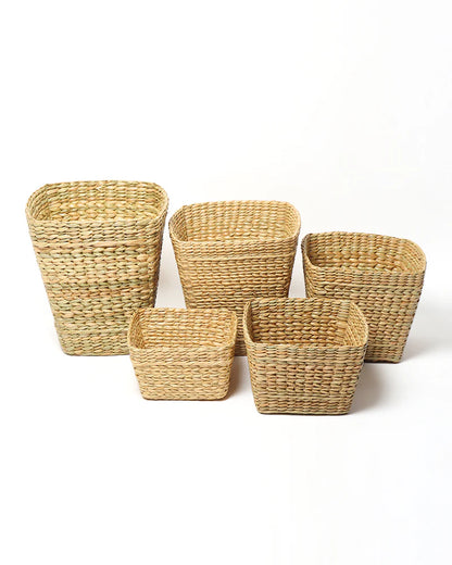 Handwoven Seagrass Dustbin Set of 5 for Stylish, Eco-Friendly, and Organized Home and Office Use