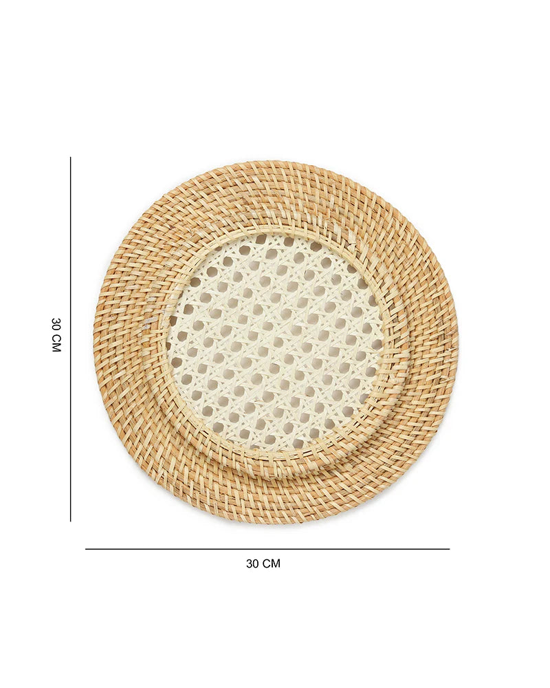 Round Decorative Cane Plate Mats for Meals, Home Decor, and Table Setting