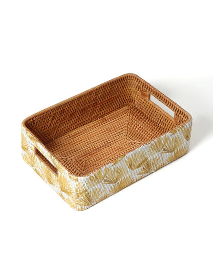 Multi Purpose Rattan Tray for Storage Serving and Home Decoration