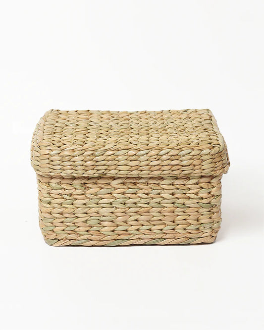 Handmade Seagrass Storage Box with Lid for Wardrobe & Accessories