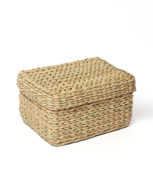 Handmade Seagrass Storage Box with Lid for Wardrobe & Accessories
