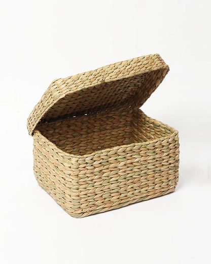Handmade Seagrass Storage Box with Lid for Wardrobe & Accessories