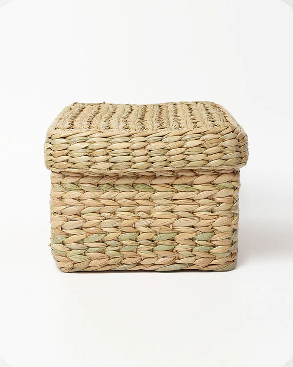 Handmade Seagrass Storage Box with Lid for Wardrobe & Accessories
