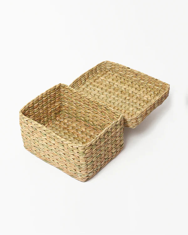 Handmade Seagrass Storage Box with Lid for Wardrobe & Accessories