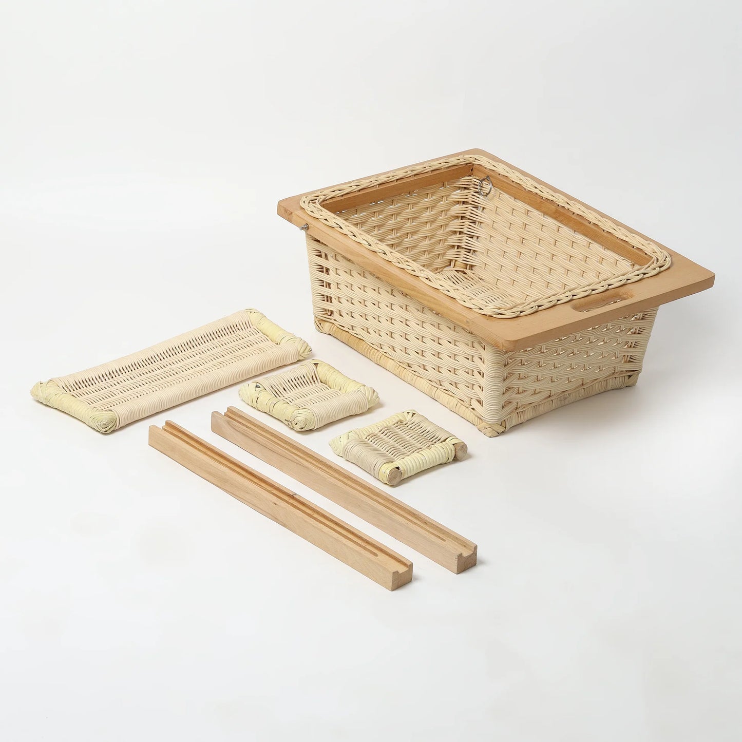 Wicker Modular Kitchen Basket with Double Compartments for Pantry and Drawer Organization