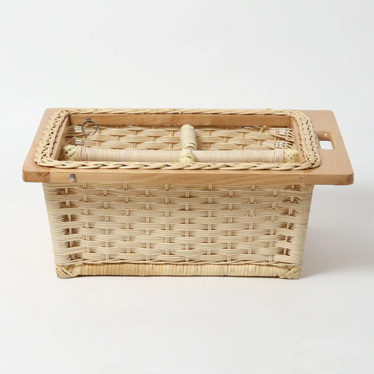Wicker Modular Kitchen Basket with Double Compartments for Pantry and Drawer Organization