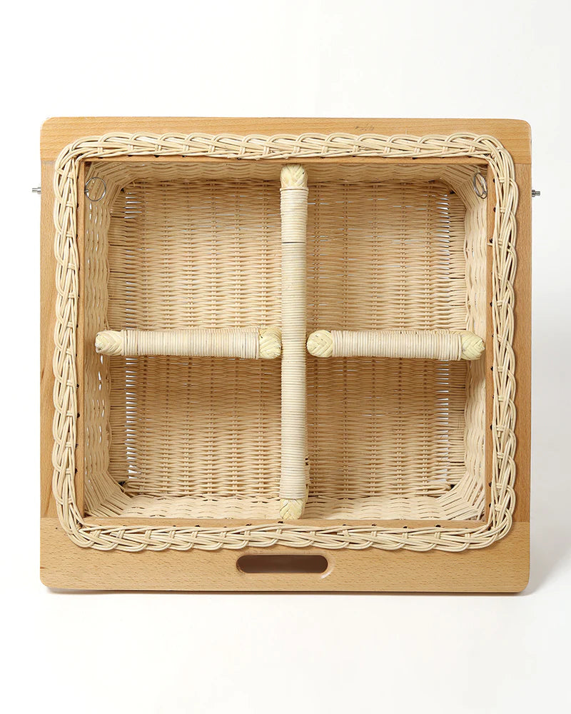 Handwoven Wicker Pull-Out Kitchen Basket with Double Partition for Organized Storage