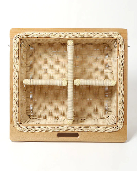 Handwoven Wicker Pull-Out Kitchen Basket with Double Partition for Organized Storage