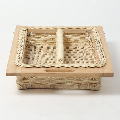 Rustic Wicker Pull-Out Storage Basket with Partition for Kitchen and Home Use