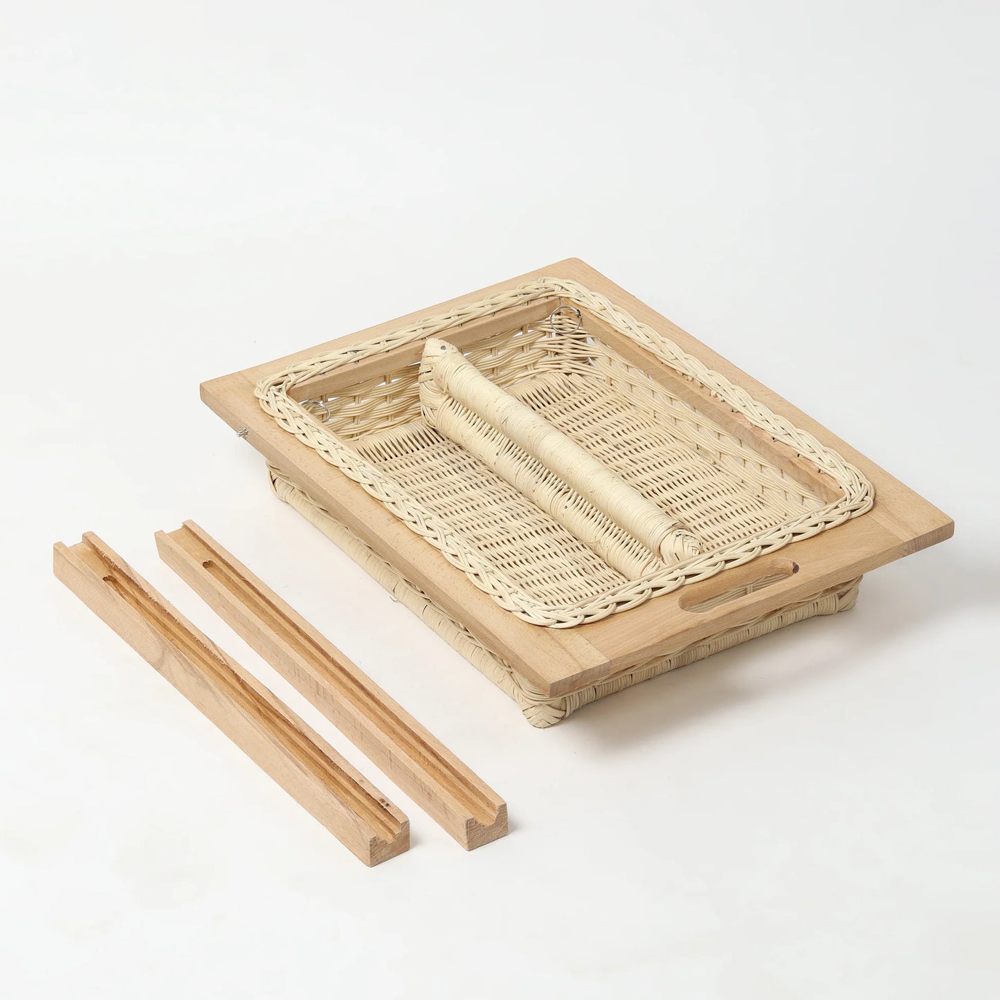 Rustic Wicker Pull-Out Storage Basket with Partition for Kitchen and Home Use