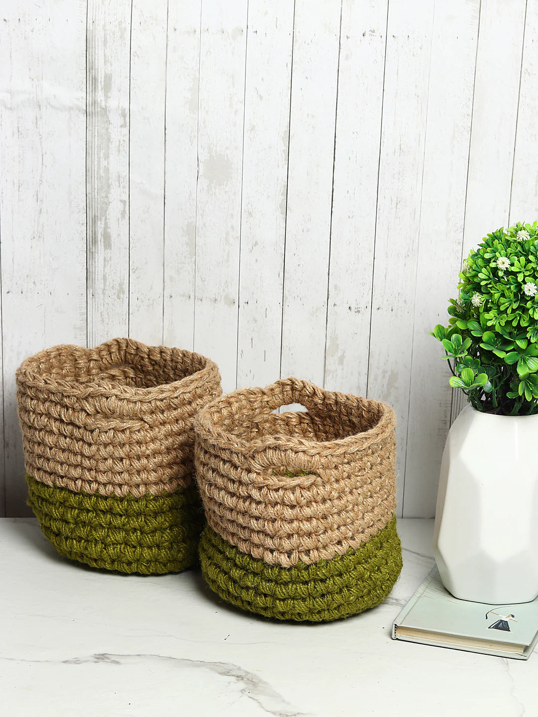 Compact Set of 2 Jute Basket for Plants, Toys, or Towels
