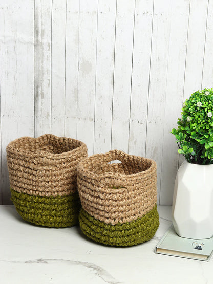 Compact Set of 2 Jute Basket for Plants, Toys, or Towels