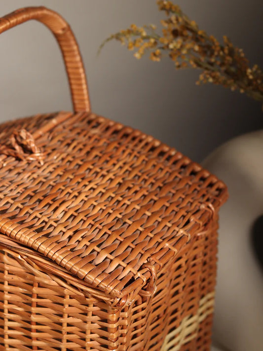 Rustic Wicker Picnic Basket Handmade for Beach, Picnic & Weekend Trips