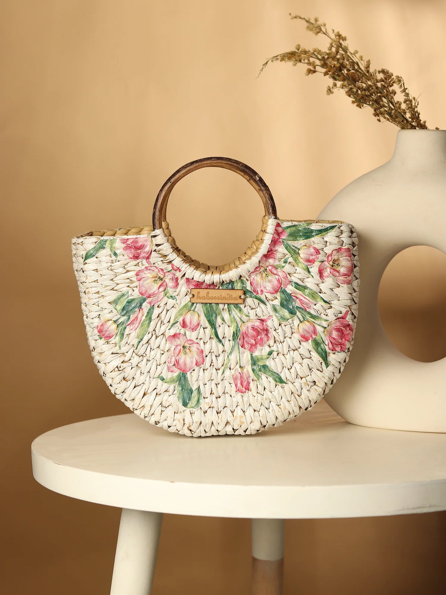 Handwoven Seagrass Half Moon Beach Bag, Women Handbag