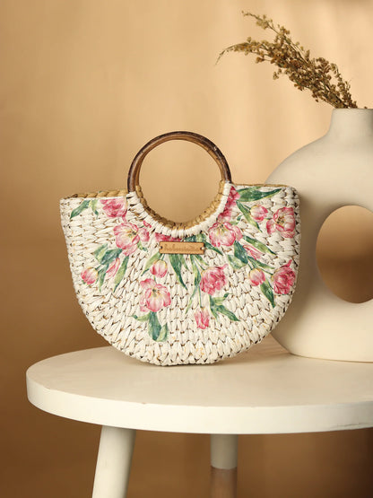 Handwoven Seagrass Half Moon Beach Bag, Women Handbag