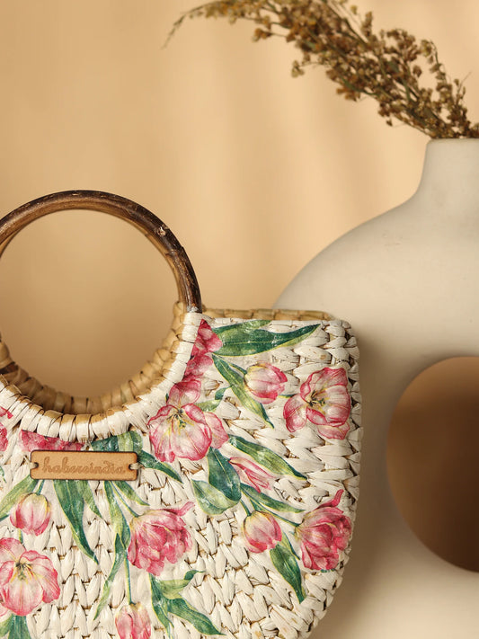 Handwoven Seagrass Half Moon Beach Bag, Women Handbag