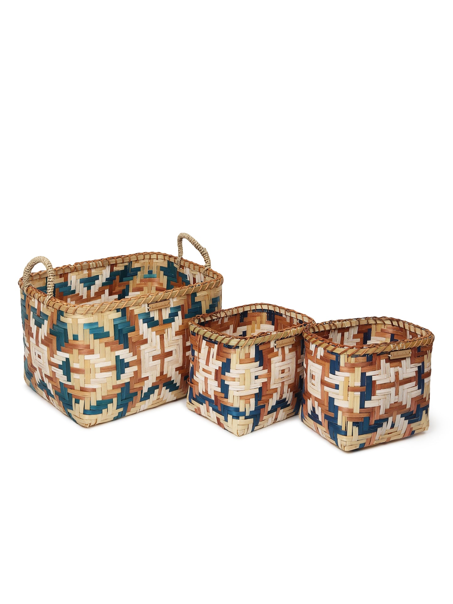 Bamboo Storage Basket | Shelf Baskets with Handle Set of 3