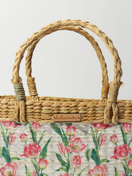 Handmade Seagrass Tiffin Basket for Lunch, Picnic & Outdoor Meals