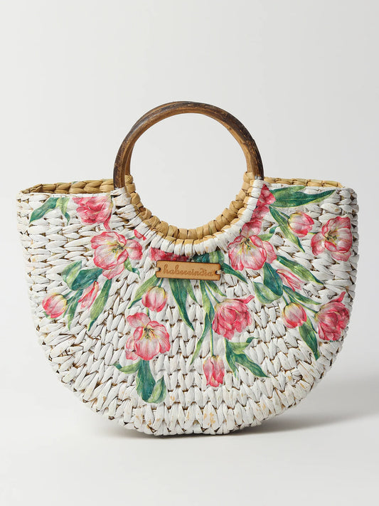 Handwoven Seagrass Half Moon Beach Bag, Women Handbag